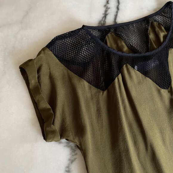 Myne Short Sleeve Silk Top with Mesh Details - Picture 5 of 13